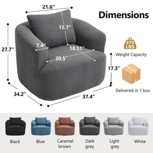 English Elm 360° Swivel Barrel Chair Teddy Fleece Upholstery with Pillow for Bedroom Reading Nook Antique Dark Grey W1803P363033