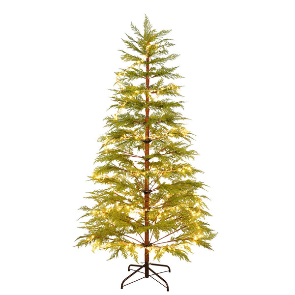 English Elm 6 ft Artificial Christmas Tree with 300 Warm LED Lights, 612 Tips, Hinged PE Branches & Metal Stand N710P181792S