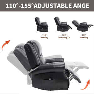 English Elm Heat Massage Rocker Swivel Recliner Chair with Lumbar Relief Nodes for Living Room Black W3224S00032