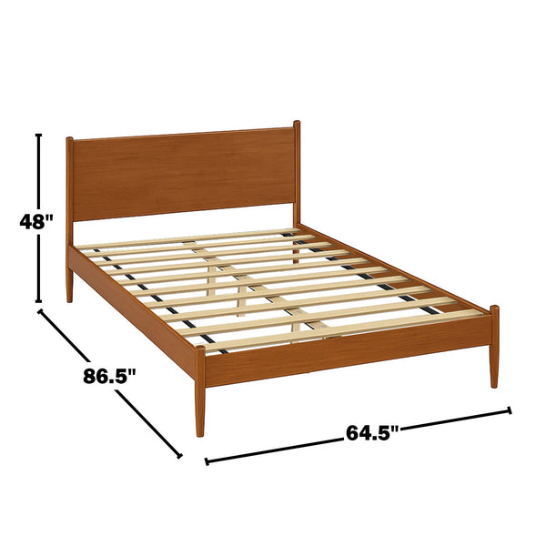 English Elm Mid-Century Modern Queen Size Wooden Platform Bed - Stylish Oak Finish With Supportive Headboard B016S00020