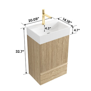 English Elm Gada Fluted Sage Freestanding Bathroom Vanity with Brushed Brass Vessel Sink Cabinet Light Oak W1865S00216
