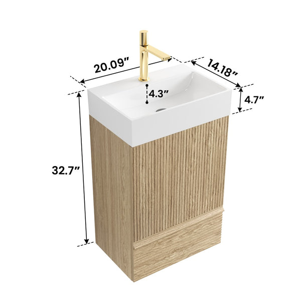 English Elm Gada Fluted Sage Freestanding Bathroom Vanity with Brushed Brass Vessel Sink Cabinet Light Oak W1865S00216