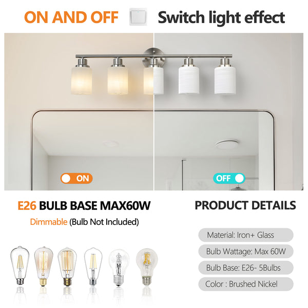 English Elm 31" Modern 5-Light Vanity Wall Sconce with Frosted Glass Shades for Bathroom Dressing Room Lighting Brushed Nickel W1340P206698