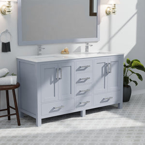 English Elm Dark Grey Double Bath Vanity Set With White Quartz Top, Chrome Faucet & 58" Mirror For Elegance B2731S00993