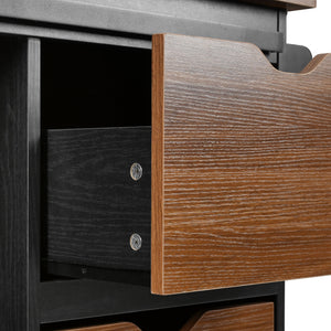 English Elm K&K 55.5" Farmhouse Kitchen Island with Sliding Barn Door, Drop Leaf, Charging Station, Wheels Black N707P288229B