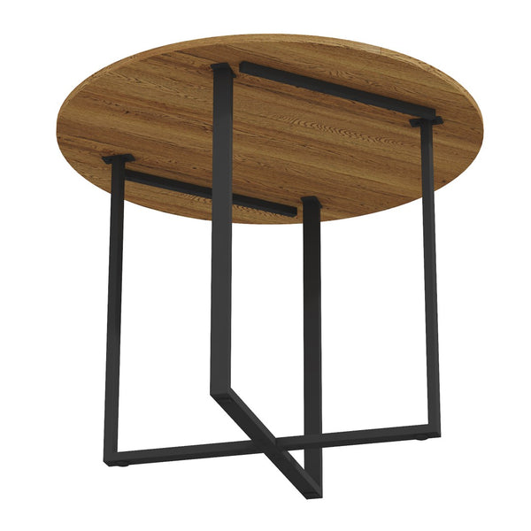 English Elm Sn-rt100-4-wd Round Oak Grain Dining Table with Black Metal Legs for Small Spaces Wood W3875P372899