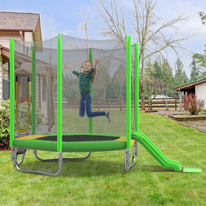English Elm 7ft Hexagonal Kids Outdoor Trampoline with Slide Ladder and Safety Enclosure Net K821P382822F