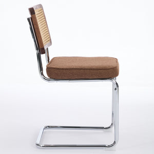 English Elm Mid Velvet Cantilever Dining Chairs Set of 2 — Mid Century Linen Upholstered Rattan Back, Chrome Base, DurableComfort Coffee W1143P342097