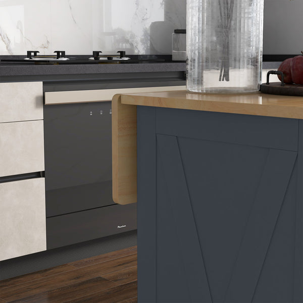 English Elm HOMCOM Mobile Kitchen Island with Drop Leaf Breakfast Bar, Rubberwood Top, Locking Casters & Storage Dark Gray W2225P217379