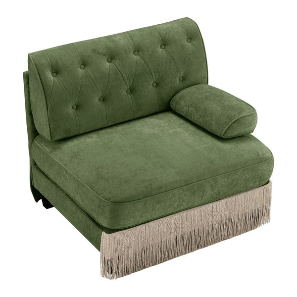 English Elm Sofa Rsf Modular Velvet Fleece Sectional with Tufted Back and Tassel Skirt Detail W714P450838