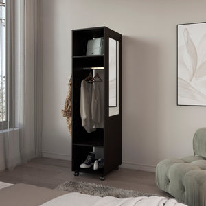 English Elm Armoire With Full-Length Mirror, 3 Spacious Shelves & 4 Rolling Wheels For Stylish Storage Solutions B097P250843