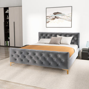 English Elm Ashcroft Furniture - Bailey Dark Grey Velvet King Bed - Luxurious Mid-Century Modern Design With Plush Support & Style! B183S00144