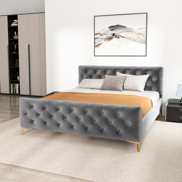 English Elm Ashcroft Furniture - Bailey Dark Grey Velvet King Bed - Luxurious Mid-Century Modern Design With Plush Support & Style! B183S00144