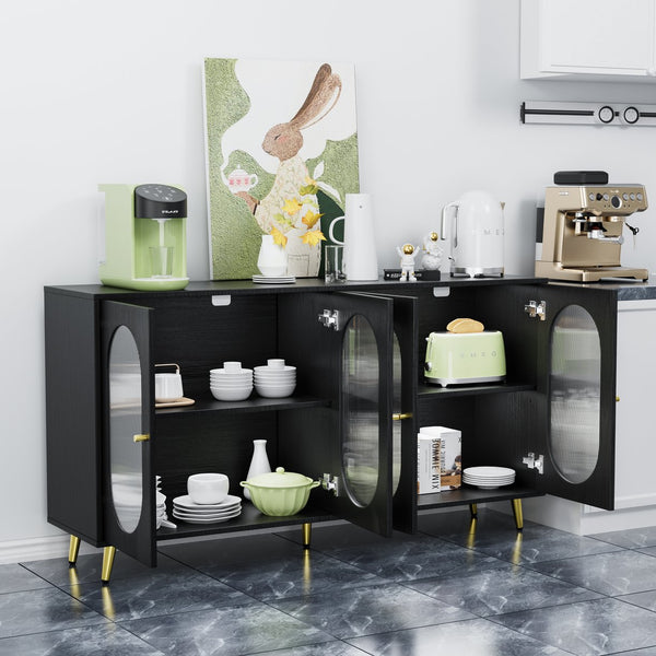 English Elm Modern Accent Sideboard Cabinet with Acrylic Doors, Spacious Adjustable-Shelf Storage Console for Kitchen Dining Hallway Office, Black W578P186749