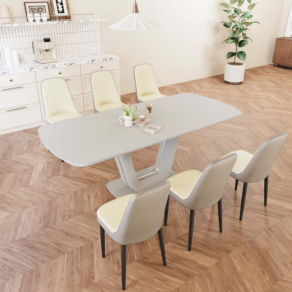 English Elm 62.99-78.74" Expandable Dining Set For 2-8 With 6 Comfortable Pu Chairs - Modern Kitchen Elegance W2189S00718