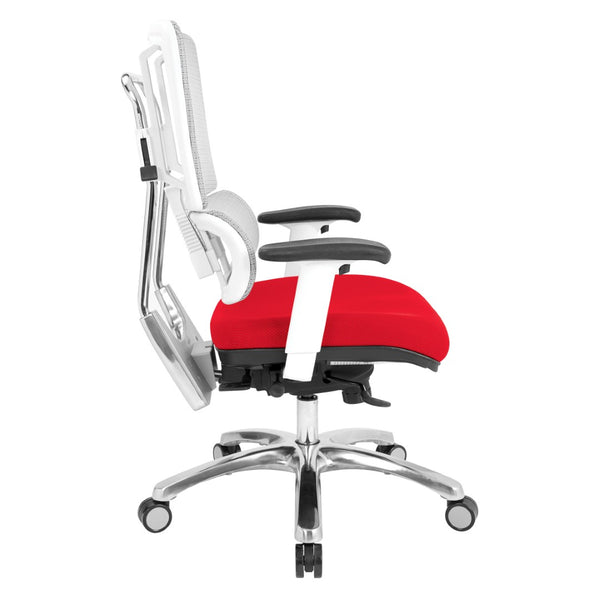 OSP Home Furnishings White Mesh Ergonomic Manager Chair with Lumbar Support and Adjustable Arms for Office Red 99661W-9