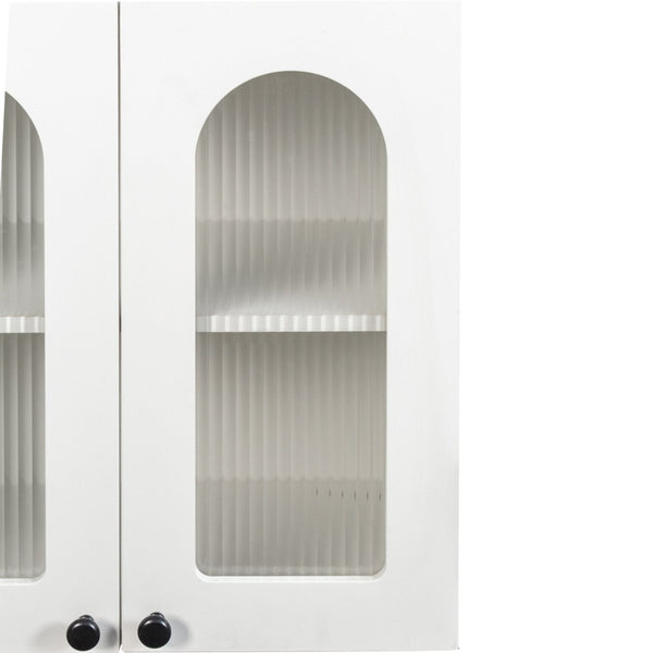 English Elm Wall Mounted Display Cabinet Arched Glass Door Floating Shelves for Kitchen or Bath W331P379951
