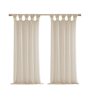 English Elm Floral Tab Top Curtain Panel - Semi-Sheer Faux Linen With Removable Floral Pins For Custom Style B03598264