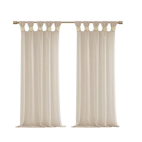 English Elm Floral Tab Top Curtain Panel - Semi-Sheer Faux Linen With Removable Floral Pins For Custom Style B03598264