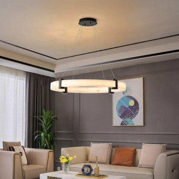 English Elm Modern Marble Resin Ring Pendant Warm Led Glow for Dining Rooms and Kitchen Islands W2312P415972