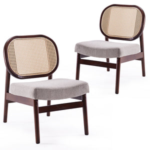 English Elm Rattan Mid-Century Accent Chair with Handcrafted Rattan Back, Solid Wood Frame, Comfortable Velvet Seat khaki T3623P409099