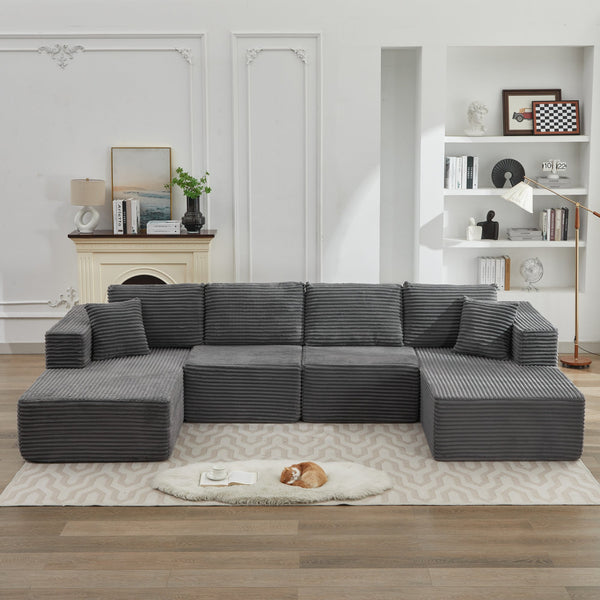 English Elm 106" Cloud Sectional Couch – Luxurious Modular Deep-Seating Sofa In Gray Corduroy, No Assembly Needed! W1143S00024