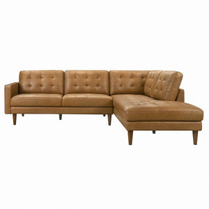 English Elm Lucco Top-grain Leather Tufted Sectional Mid-century Modern Living Room Sofa B183S00216