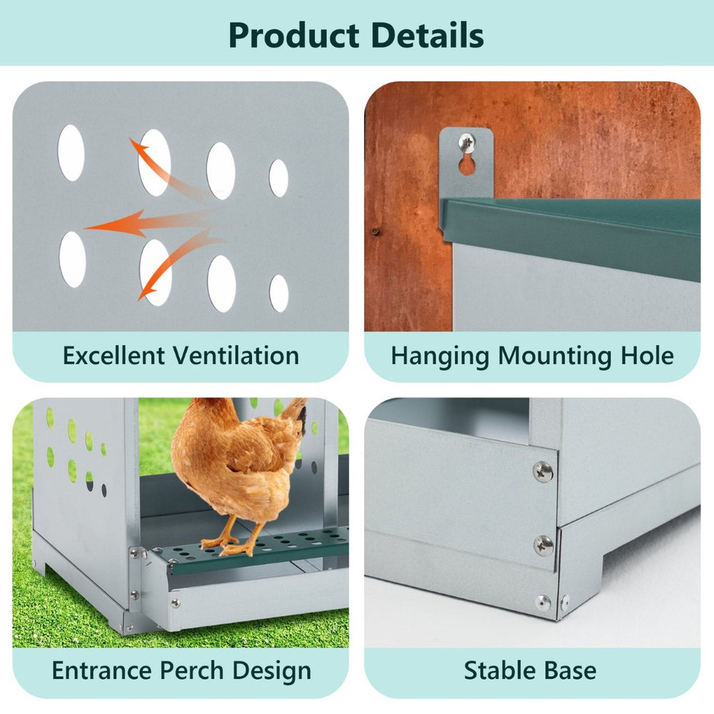 English Elm 10-bay Galvanized Steel Wall Mount Nesting Box for Chickens Ducks and Backyard Flocks W1422P355413