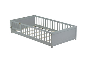 English Elm Twin Size Floor Bed With Book Rack & Playful Door - Cozy, Safe Design For Kids' Rooms In Grey W504P345768-GIGA