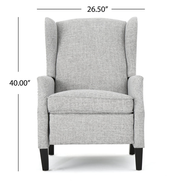 English Elm Christopher Knight Home® - Pushback Recliner Chair with Nailhead Trim and Wingback Design, Plush Fabric Comfort for Living Rooms LIGHT GREY 60760.00LGT