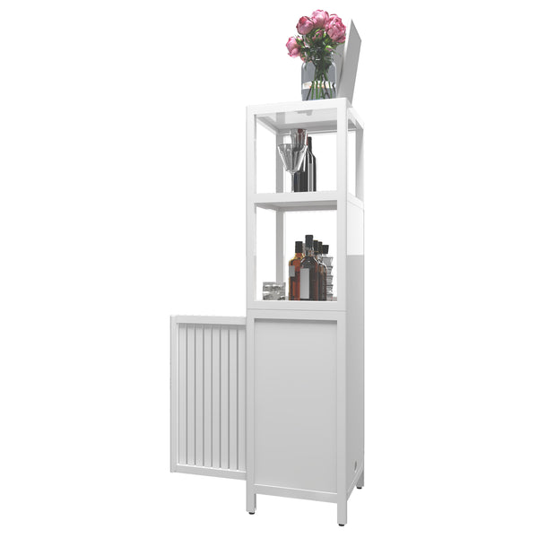 English Elm A 52ft White Linen Tower Bamboo Storage Cabinet — Slim Tall Freestanding Organizer for Small Spaces W2207P242507