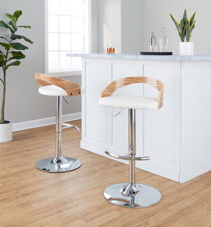 English Elm Adjustable Swivel Barstools Set of 3 Chrome Base Natural Wood Green Fabric Seat Chrome,White B202S02034