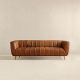 English Elm Ashcroft Furniture - Ava Genuine Italian Tan Leather Channel Tufted Sofa