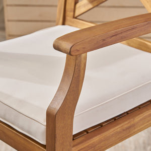 English Elm Christopher Knight Home® - PERLA Acacia Wood Outdoor Barstool Set of 2 with Water-Resistant Cushions, Cross-Back Farmhouse Charm Brown 63748.00CRM