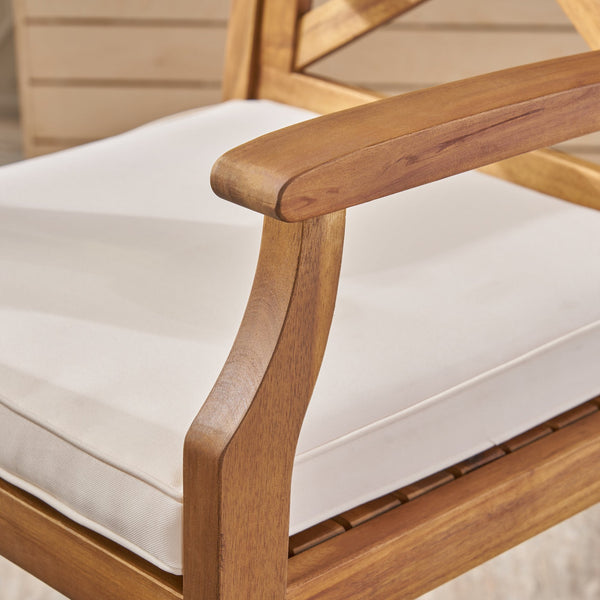 English Elm Christopher Knight Home® - PERLA Acacia Wood Outdoor Barstool Set of 2 with Water-Resistant Cushions, Cross-Back Farmhouse Charm Brown 63748.00CRM