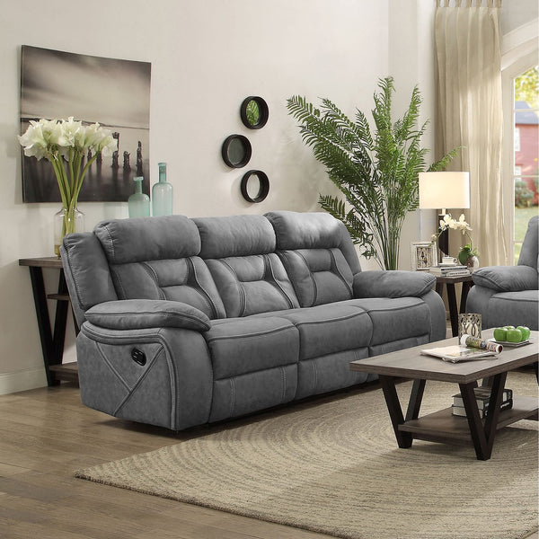 English Elm Bellingham Reclining Sofa with Pillow Top Arms, Pocket-Coil Seating, Grey/Tan Upholstery, Plush Comfort B062P357816