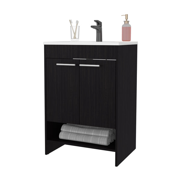 English Elm Shell Space-Saving Bathroom Vanity with Soft-Close Doors and Open Shelf, Scratch-Resistant Finish Wenge 37 L x 23 W x 13 H B128P314798