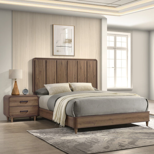 English Elm 1pc Contemporary Wooden Nightstand with Two Deep Drawers Warm Brown Bedroom Storage B2741P482250