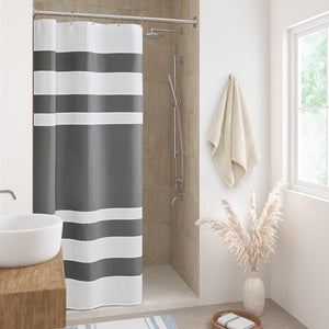 JLA Home Madison Park - Shower Madison Park Spa Waffle Shower Curtain with 3M Scotchgard Water-Repellent, Spa-Inspired Texture Charcoal MP70-8449
