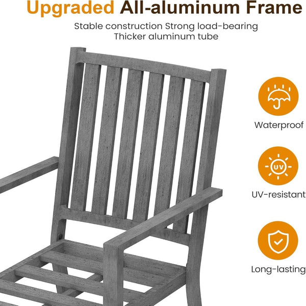 English Elm Set of 2 Outdoor Aluminum Dining Chairs Wood-grain Finish with Waterproof Cushions Gray B082P455141