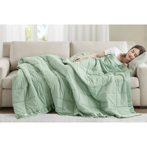 JLA Home Madison Park - Lightweight Down Alternative Blanket with Satin Trim, Moisture-Wicking OEKO-TEX Hypoallergenic Comfort Seafoam MP51-5153