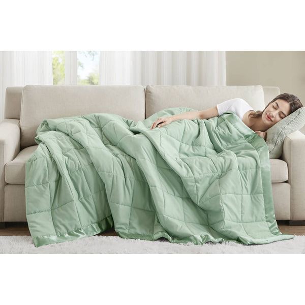 JLA Home Madison Park - Lightweight Cozy Down Alternative Blanket with Satin Trim, Moisture-Wicking, Hypoallergenic Comfort Seafoam MP51-5152