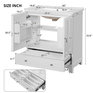 English Elm 30" Modern Bathroom Vanity with Ceramic Sink, Solid Wood Frame, Soft-Close Drawer & Adjustable Shelf White N710P293306K