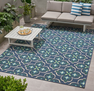 Christopher Knight Home® - Noble House - Camelia Outdoor 7'10" X 10' Medallion Area Rug, Blue and Green