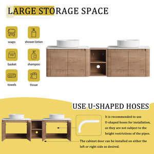 English Elm 72'' Wall-Mounted Bathroom Vanity With Ceramic Sink, Soft-Close Doors & Ample Storage Shelves W999S00416