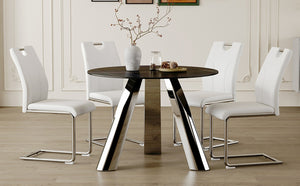 English Elm Table 5-Piece Modern Dining Set: 42-Inch Sintered Stone Round Table & 4 Ergonomic White Chairs W2920S00015-GIGA