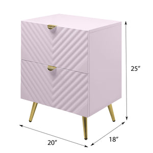 English Elm Pink High Gloss Wave 2-Drawer Nightstand with Reflective Finish, Metal Legs, Modern Luxe Accent Piece B062P209010