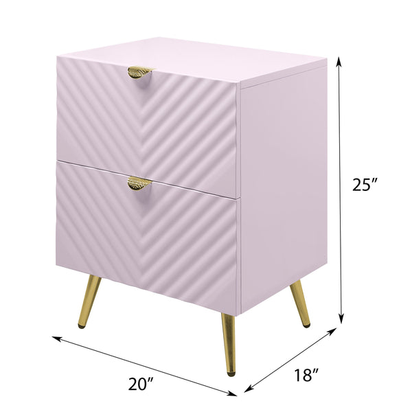 English Elm Pink High Gloss Wave 2-Drawer Nightstand with Reflective Finish, Metal Legs, Modern Luxe Accent Piece B062P209010