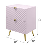 English Elm Pink High Gloss 2-Drawer Nightstand