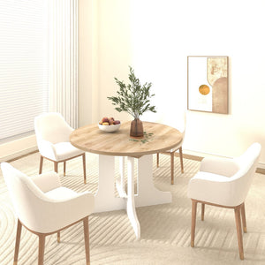 English Elm Dining Farmhouse Expandable Oval Table 59"x43" with Removable Leaf, X-Base, White Oak Finish, Seats 6 W1347P246823
